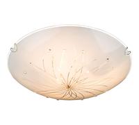 Plafonnier, blanc, lampe de chambre, moderne, plafonnier rond, lampe design à 3 flammes, motif cristaux de verre, métal chromé, 3x E27, DxH 40x8 cm