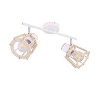 Plafonnier blanc plafonnier spots en bois pour plafond, 2 spots flamme mobiles, style campagnard aspect bois métal blanc naturel, 2x douilles E27, LxPxH 36x17x18cm
