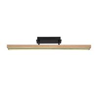 Plafonnier bois lampe de salon Plafonnier LED aspect bois blanc chaud lampe en bois fonction mémoire, métal MDF noir naturel, 1x LED 24W 850Lm 3000K, LxlxH 81,5x7,5x14 cm