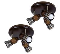 Plafonnier bois rustique plafonnier salon plafonnier vintage bois rustique, orientable, métal laiton, 3x E14, DxH 24x13 cm, lot de 2