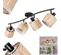 Plafonnier Bongal HOFSTEIN, plafonnier moderne en métal/bois/tissu noir/naturel/beige, 4 lampes, avec spots réglables, luminaire au design scandinave, 4 x E14, sans ampoules