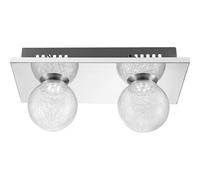 Plafonnier boule de verre lampe boule chrome 2 flammes plafonnier lampe de salon moderne, clair, 2x 3W 238Lm blanc chaud, LxPxH 30x15x12,5 cm