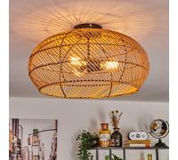 Plafonnier Brandala, plafonnier moderne en métal/rotin noir/naturel, plafonnier au design boho avec un superbe effet de lumière au plafond, Ø 50 cm, 3 flammes, 3 x E27, sans ampoules