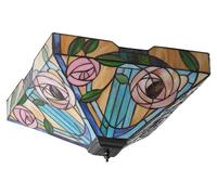 Plafonnier carré WILLOW marron 2xE27x20W, verre, dimensions : 23,5 x 42,5 x 42,5 cm, IP20, style Tiffany