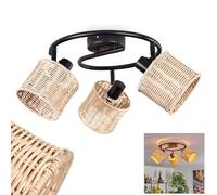 Plafonnier Cavaca de HOFSTEIN, plafonnier moderne en métal/rotin noir/naturel, 3 ampoules, avec spots réglables, luminaire rond au design bohème, 3 x E14, sans ampoules