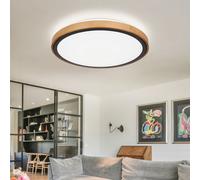 Plafonnier CCT plafonnier chambre style campagnard lampe en bois, aspect bois marron métal opale noire, 1x LED 24W 1000Lm 3000K, 4500K, 6000K, DxH 43,7x11cm