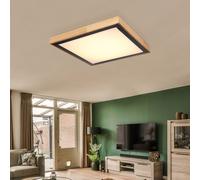 Plafonnier CCT plafonnier chambre style campagnard lampe en bois, aspect bois marron métal opale noire, 1x LED 24W 1020Lm 3000K, 4500K, 6000K, HxLxP 9x39x39cm