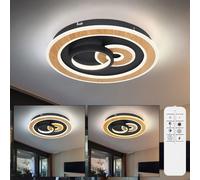 Plafonnier chambre lumière lumière du jour, aspect bois, métal acrylique, opale noire, LED 40W 1650lm 2700-6500K blanc chaud-blanc froid, DxH 40x6,5cm