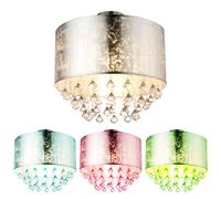 Plafonnier Changement de couleur Télécommande Lampe à intensité variable avec tenture en cristal, feuille d'argent, 1x RGB LED 4 W 470lm blanc chaud, DxH 40x38 cm