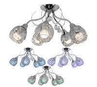 Plafonnier chrome cristal spot lumineux plafonnier cristaux, maille chromée, 5x E14, télécommande dimmable, LED RGB 4,8W 470Lm 3000K blanc chaud, D 54 cm