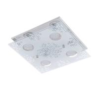 Plafonnier chrome inox verre plafonnier carré, 4x GU10 LED 4x 200 lumens blanc chaud, 29x29x8.5cm, salon salle à manger Eglo 75234