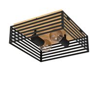 Plafonnier CIDRAZ E27 2X40W en acier et bois noir et marron 360x360x135mm