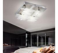 Plafonnier en verre moderne pour salon, plafonnier chromé, partiellement satiné, métal, 4x LED 4,5W 382Lm blanc chaud, LxPxH 30x30x9 cm