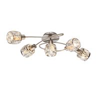 Plafonnier cristaux lampe de salon plafonnier chrome, nickel mat, 5x douilles E14, LxlxH 61,4x36x21 cm