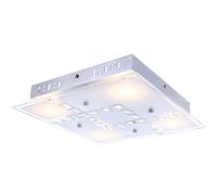 Plafonnier cristaux lampe de salon plafonnier verre, aluminium, 4x LED 5W 400Lm blanc chaud, LxlxH 32x32x6,5 cm