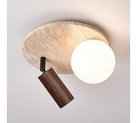 Plafonnier de couloir moderne en travertin jaune, spot à angle réglable en bois, plafonnier de chambre à coucher en verre globe blanc laiteux, for couloir, escaliers, balcon, lustre rond.(Walnut Wood