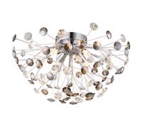 Plafonnier de salon, lampe de plafond, 4 flammes, cristal fumé transparent G9
