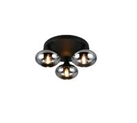 Lampe de plafond verre fumé lampe de salon plafonnier rond boule de verre chambre à coucher, métal noir, 3x E14, DxH 39x15 cm