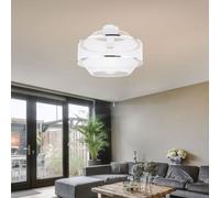 Plafonnier design en treillis métallique pour salle à manger plafonnier 1 flamme avec deux anneaux chromés aspect treillis, cage en métal blanc, 1x douille E27, DxH 27,5x12x21,5 cm