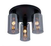 Plafonnier design lampe en verre lampe de salon, moderne 3 flammes, plafonnier en noir, abat-jour en verre métal, 3x douille E27, DxH 34x22 cm