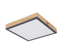 Plafonnier design plafonnier salon lampe cuisine, aspect bois blanc opale graphite, 1x LED 12 watts 750 lumen blanc chaud, HxLxP 6x30x30 cm