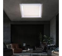 Plafonnier, dimmable, lampe de salon, chambre à coucher LED, abat-jour en verre, alu chromé, LED 45W 3150lm 3000K blanc chaud, LxlxH 44,5x44,5x8 cm