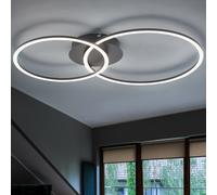 Plafonnier dimmable plafonnier salon anneaux lumineux fonction mémoire réglable, métal plastique, LED 26W 2200lm 3000K, LxlxH 70x44x6,8