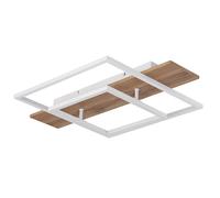 Plafonnier dimmable via interrupteur Lampe de salon Plafonnier LED lampe en bois, fonction mémoire métal blanc MDF, 24W 1500lm blanc chaud, LxH 60x10 cm