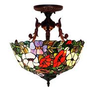 Plafonnier Durable 16 Pouces Fleurs Colorées Design Plafonnier en Verre Teinté, Chambre À Coucher Salle À Manger Salle D'étude Lustre d'art, E27, Max60W*3