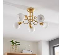 Lindby Plafonnier Elaina à intensité variable (Moderne) en Doré Verre e. a. pour Salon & Salle manger (à 5 lampes, E14) Luminaire Lampe Plafond Eclerage Eclairage Interieur