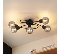 Plafonnier Elaina Lindby, dimmable, noir, Salon / Salle à manger, Métal, Moderne, Plafonnier
