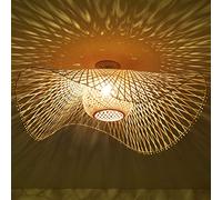 Plafonnier En Bambou Naturel Et Rotin - Éclairage De Campagne Rétro E27 - Lampe Couloir Tissé À La Main - Décoration Restaurant Chambre Coucher - Économie D'énergie, 75cm