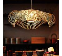 Plafonnier En Bambou Suspension Rétro E27 Lustre Rotin Naturel Éclairage Campagne Tissé À La Main Chambre Restaurant Salon Café Décoration Économie D'énergie, B, 75cm