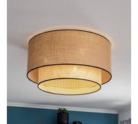 Plafonnier en bois Big Boho Duolla, dimmable, bois clair, Salon / Salle à manger, Textile / Tissu / Soie, Maison de campagne / Rustique, Plafonnier
