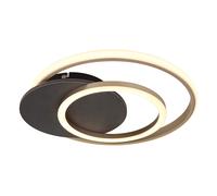 Plafonnier en bois Lampe design anneaux gris MDF lampe de salon champagne, LED 24W 1100Lm blanc chaud, LxlxH 38x36x6,5 cm