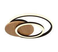 Plafonnier en bois Lampe design anneaux noirs MDF lampe de salon noir naturel, LED 24W 1100Lm blanc chaud, LxlxH 38x36x6,5 cm