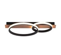 Plafonnier en bois métal noir LED lumière en bois, design en anneau, aspect bois moderne, 1x LED 28W 1200Lm 3000K, LxlxH 53x30x8 cm