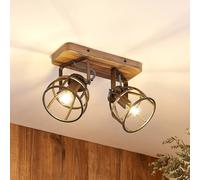 Plafonnier en bois Rutger Lindby, dimmable, bois foncé, Salon / Salle à manger, Bois, Vintage, Plafonnier