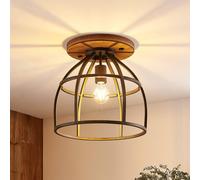 Plafonnier en bois Rutger Lindby, dimmable, bois foncé, Salon / Salle à manger, Bois, Vintage, Plafonnier