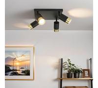 Licht-Erlebnisse Spot de plafond 4 flammes, lampe de plafond noir, or, plafonnier GU10, flexible, L:25 cm, ciblé, cuisine, couloir, spot lampe plafond