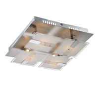 Plafonnier en verre moderne pour salon, plafonnier chromé, partiellement satiné, métal, 4x LED 4,5W 382Lm blanc chaud, LxPxH 30x30x9 cm