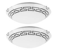 Plafonnier en verre satiné plafonnier à motifs luminaire de couloir rond, métal, 1x LED 12W 967Lm blanc chaud, DxH 30x9 cm, lot de 2