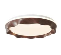 Plafonnier Encastré Imitation Bois de Noyer, Luminaire Led Créatif À Bords Ondulés Avec Abat-Jour En Acrylique Haute Transmittance, Lampe de Plafond Ronde Vintage Milieu Du Siècle Pour Chambre, Salon
