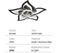Plafonnier et ventilateur,via application, luminosité réglable, noir 5 lumières, application avec variateur RC