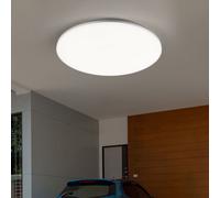 Plafonnier extérieur jardin balcon rond blanc argent IP54, plastique, 1x LED blanc chaud, DxH 33x5,6 cm
