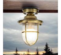 Plafonnier extérieur Maritim, lampe laiton extérieur, verre, strié, IP54, E27, H:23 cm, nostalgique, lumière de cave, jardin, terrasse, balcon, lampe extérieure antique