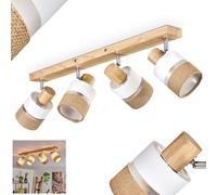 Plafonnier Fallhagen, plafonnier moderne en bois/métal/lin dans les coloris naturel/chrome/blanc, luminaire à 4 ampoules au design scandinave avec spots réglables, 4 x E14, sans ampoules