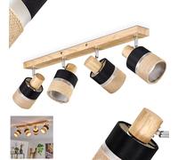 Plafonnier Fallhagen, plafonnier moderne en bois/métal/lin dans les coloris naturel/chrome/noir, luminaire à 4 ampoules au design scandinave avec spots réglables, 4 x E14, sans ampoules