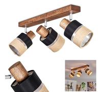 Plafonnier Fallhagen, plafonnier moderne en bois/métal/lin marron foncé/chrome/naturel/noir, luminaire à 3 ampoules, design scandinave avec spots réglables, 3x E14, sans ampoules