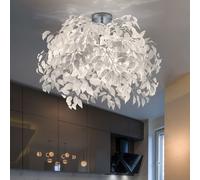 Plafonnier Feuilles Eclairage Salon Plafonnier design fleurs, chrome blanc, rond, 3x E14, DxH 70x73 cm